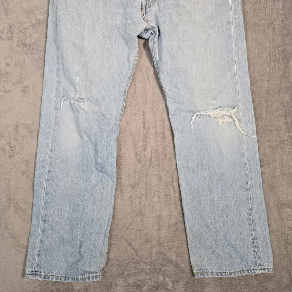 Levi’s 501 Jeans Mens 34x29 Light Wash Distressed Button Fly Straight Leg